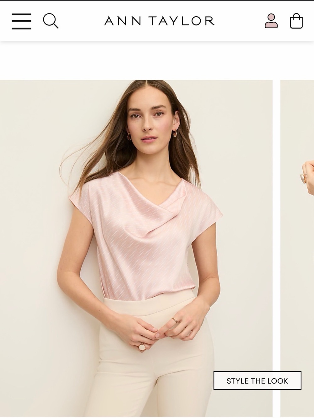 Ann Taylor Geo Satin Cowl Neck Top in Rose Smoke
